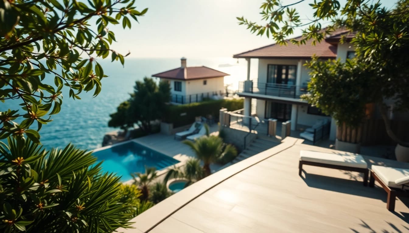Showcase of a beautiful property in turkey alanya with a stunning coastline and lush greenery.