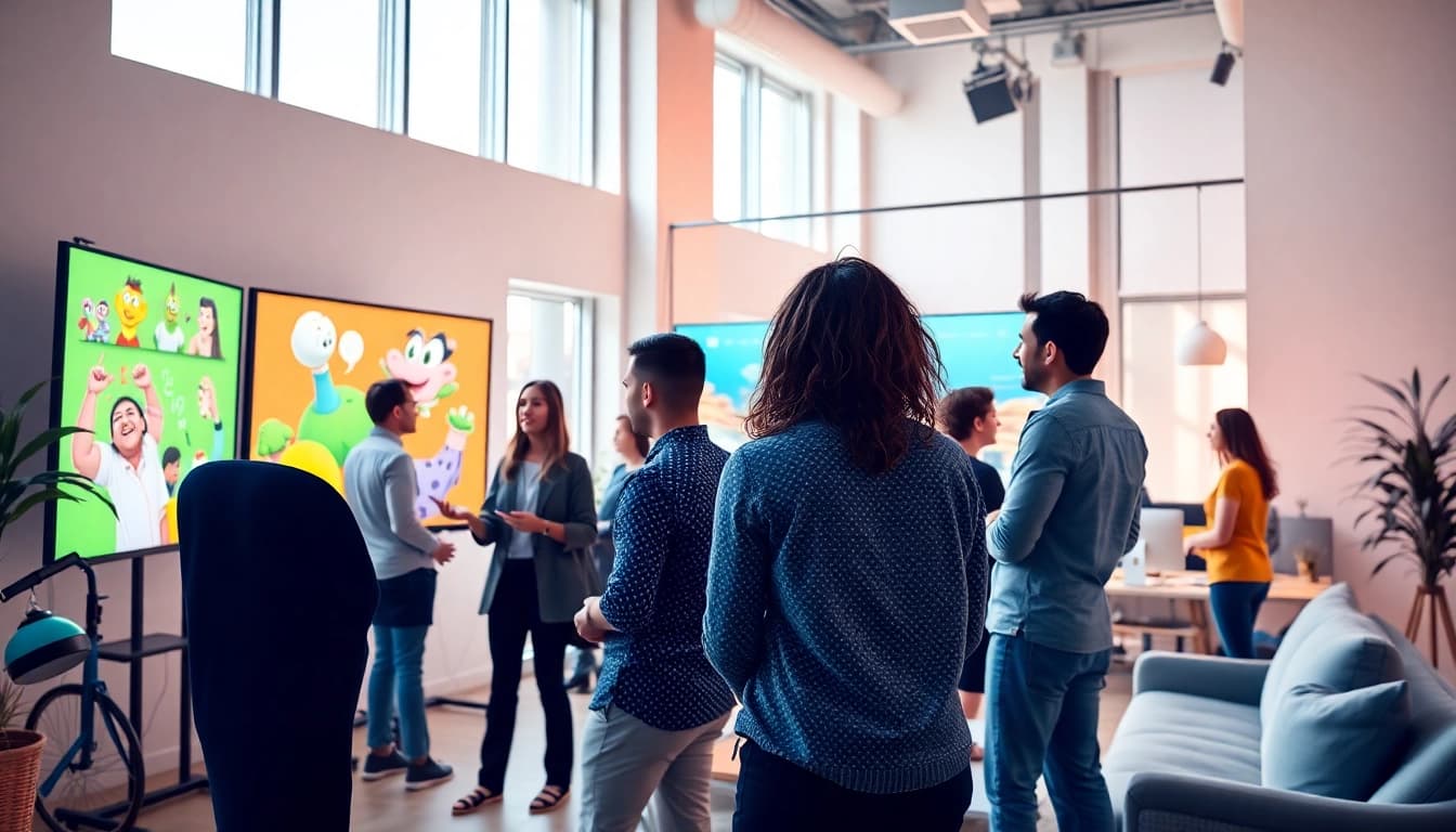 Animation Agency team collaborates in a vibrant modern studio to create stunning visuals.