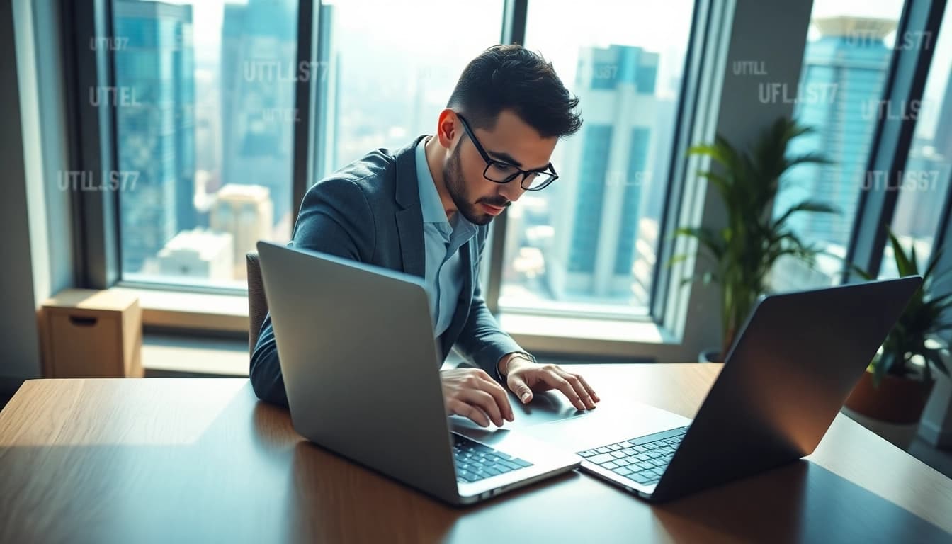 Marketer using the best url shortener to make money in a modern office space