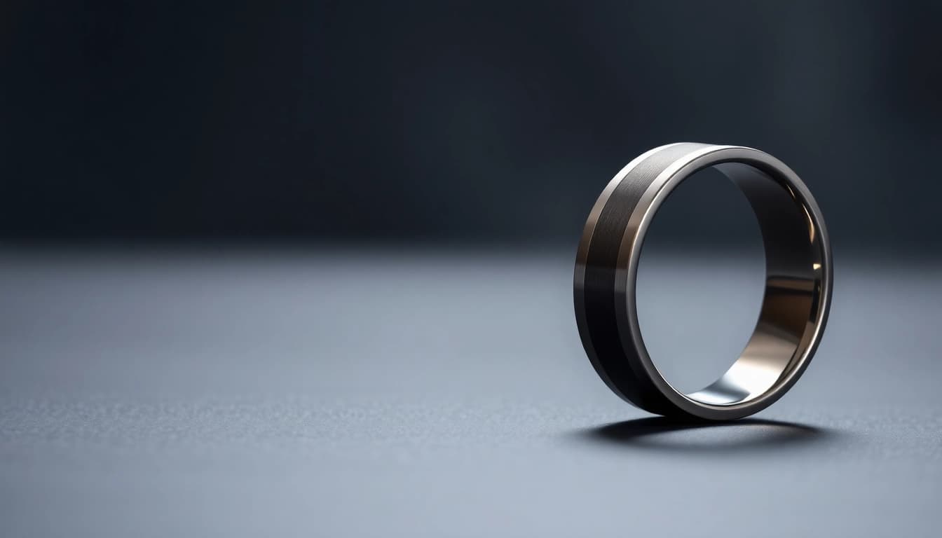 Showcasing Gunmetal Wedding Bands for Men displaying unique designs and textures against a stylish backdrop.