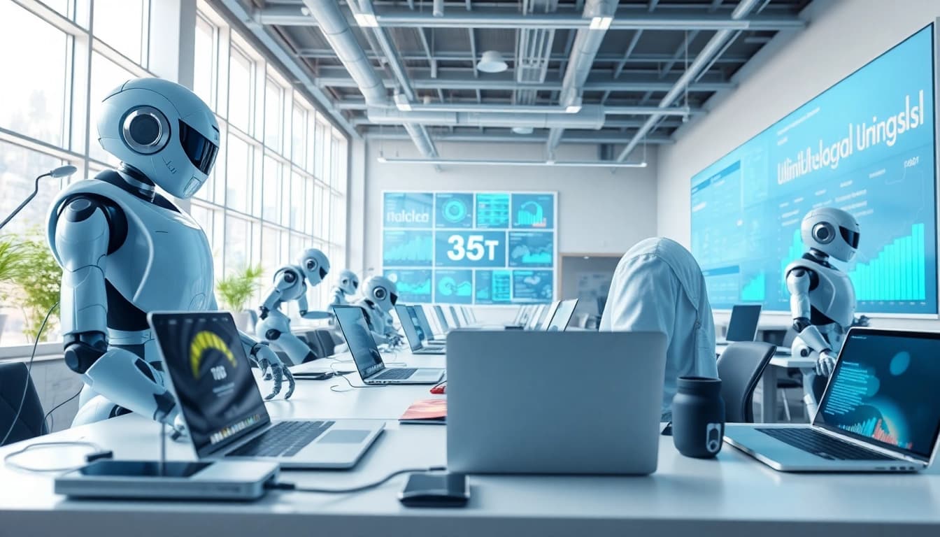 Showcase technology advancements in a modern workspace highlighting innovation.