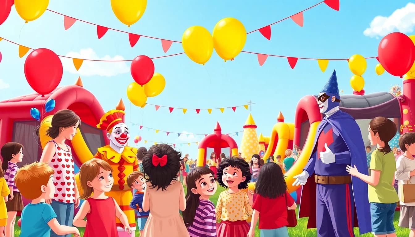 Engaging outdoor event with joyful children and entertainers at https://www.tcspecialentertainment4u.com.