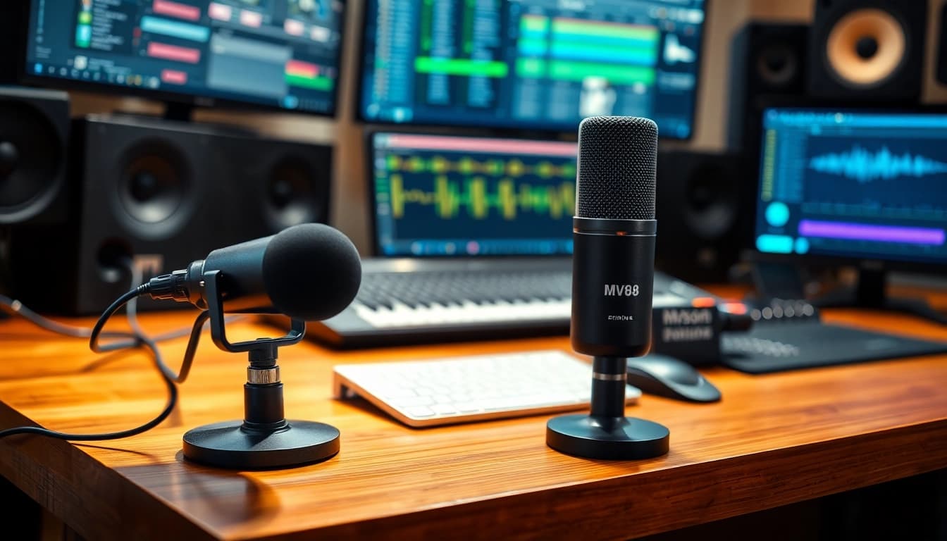Capture the professional MV88 microphone in a dynamic audio setup.