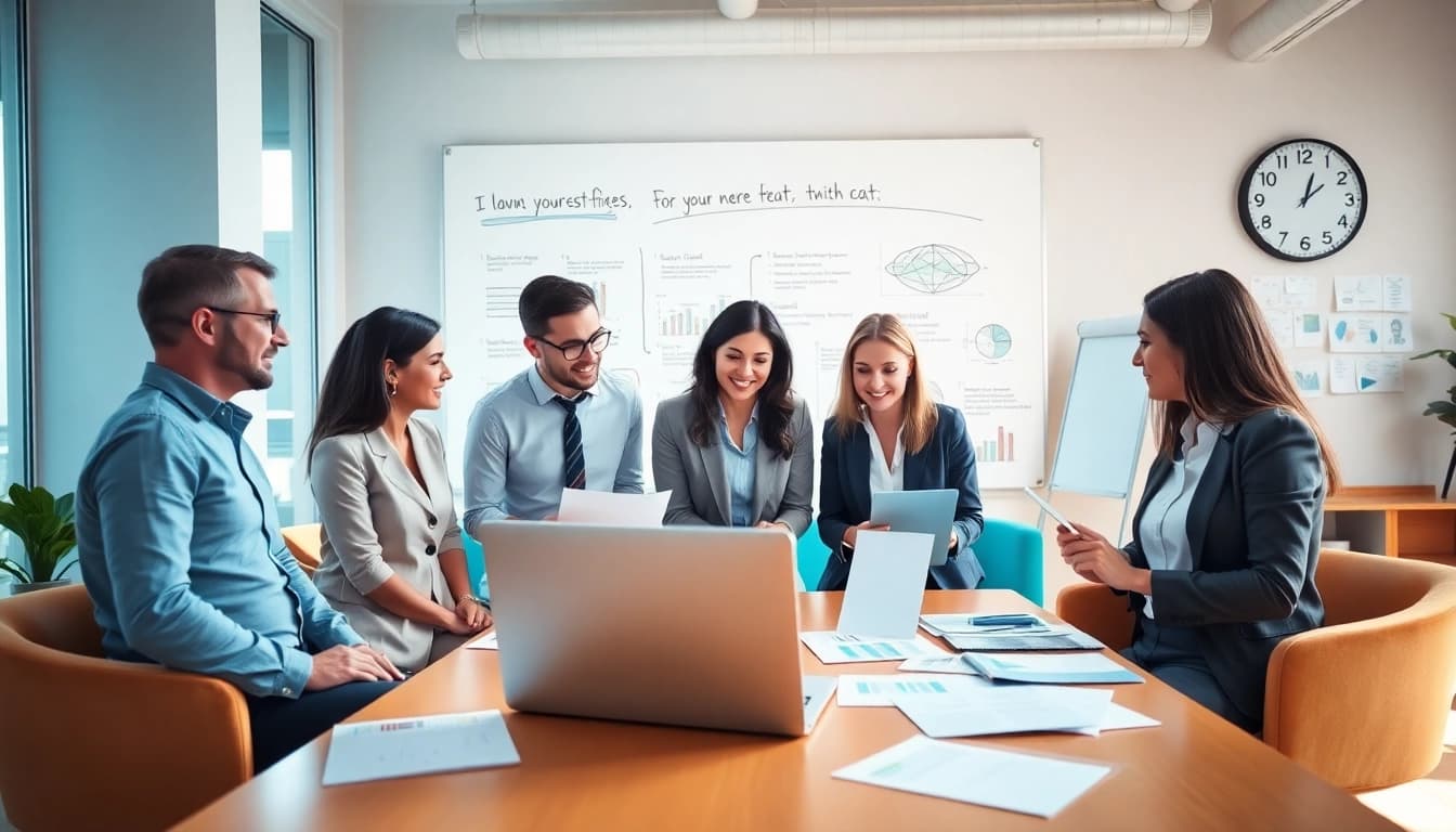 Team of professionals collaborating to enhance their Business strategies in a bright office.