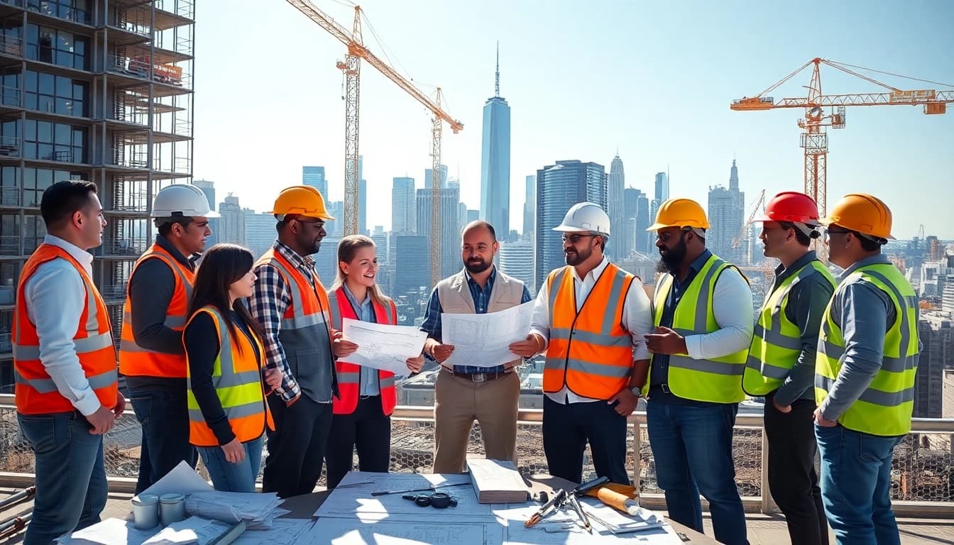 Construction team discussing plans for a New York City Commercial General Contractor project
