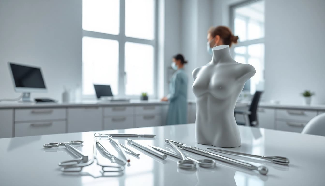 Plastische Chirurgie Hamburg: Professionelle Beratung in einer modernen Klinik mit chirurgischen Utensilien.