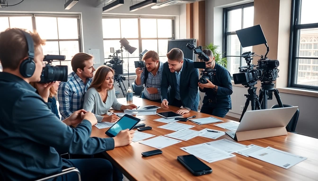 Team of edmonton production companies capturing creative ideas in a bright office.