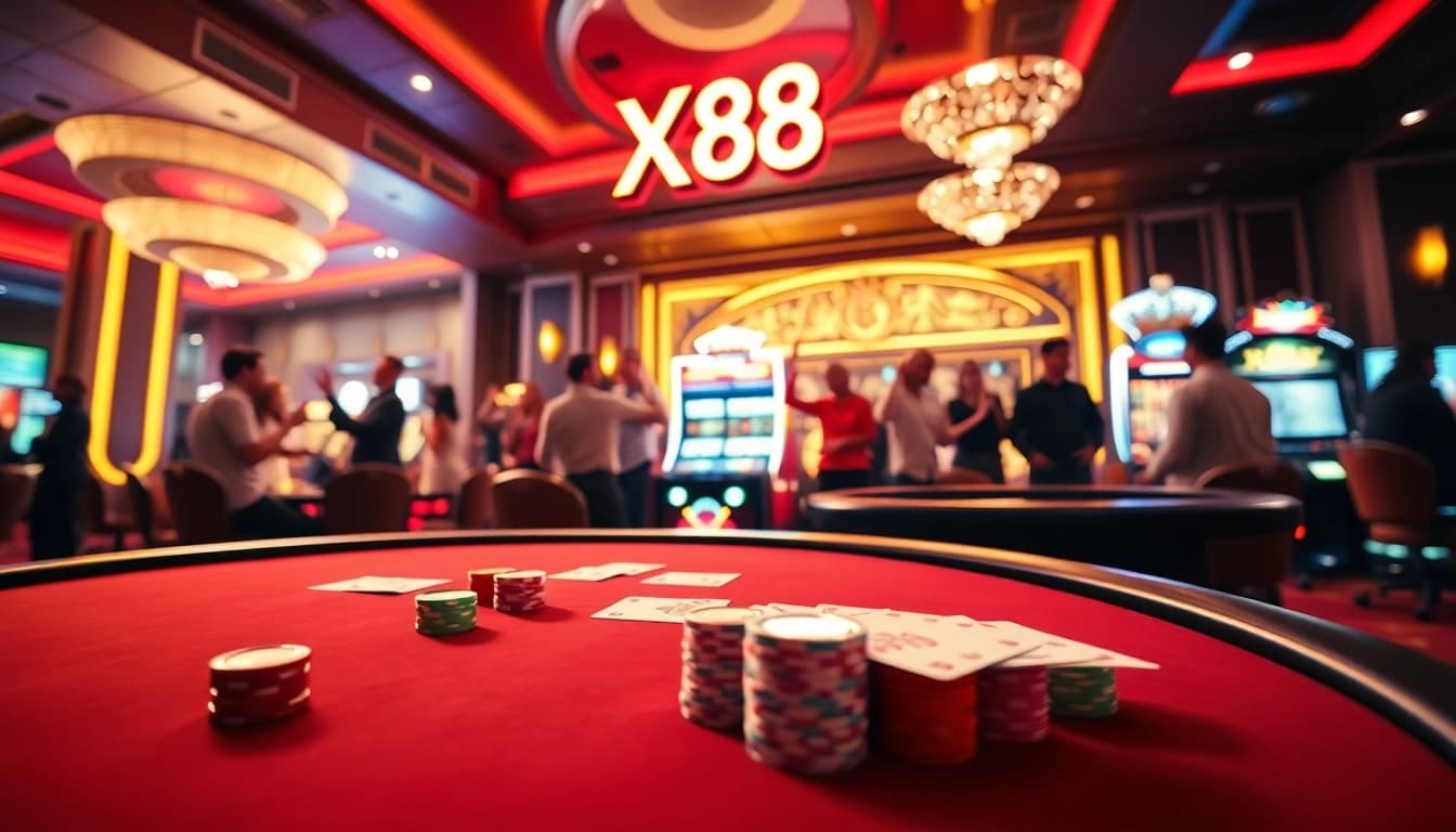 Experience the thrill of XX 88 at a lively poker table with colorful chips and cards.
