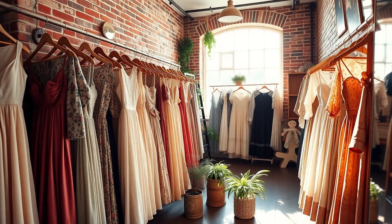 Explore vibrant vintage clothing Copenhagen in a rustic boutique setting with charming decor.