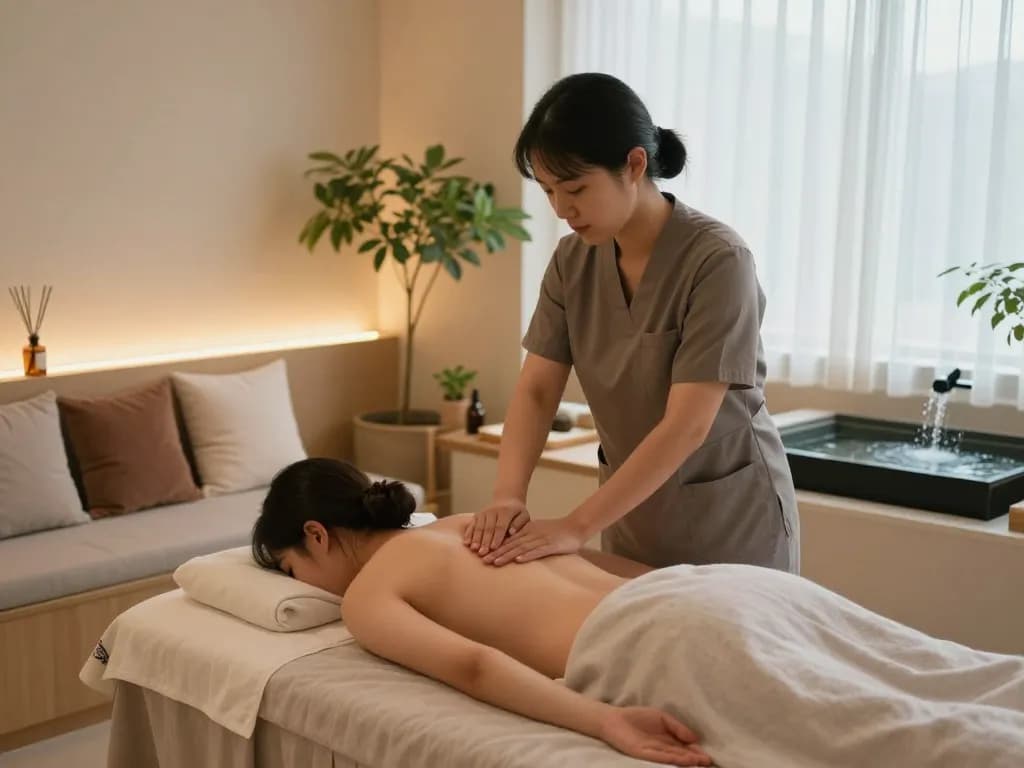 편안한 웰니스 스튜디오에서 편안한 논현동마사지 받는 고객.