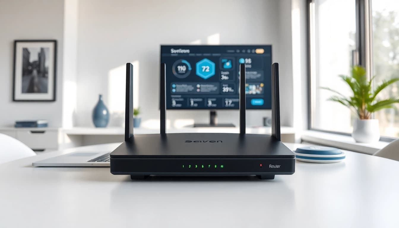 Showcasing the best vpn router in a modern home office setup highlighting functionality.