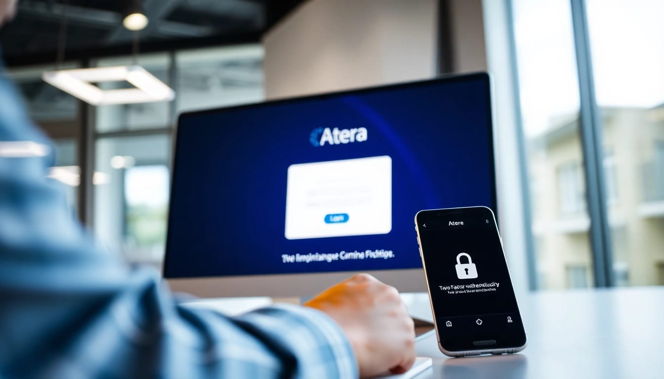 Atera login page being accessed securely on a clean computer screen.