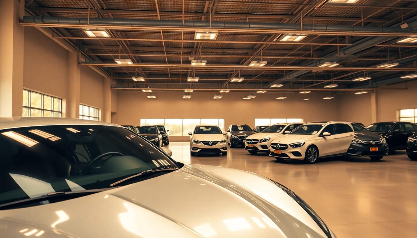 Showcase of used engines in a sleek automotive showroom highlighting various models.