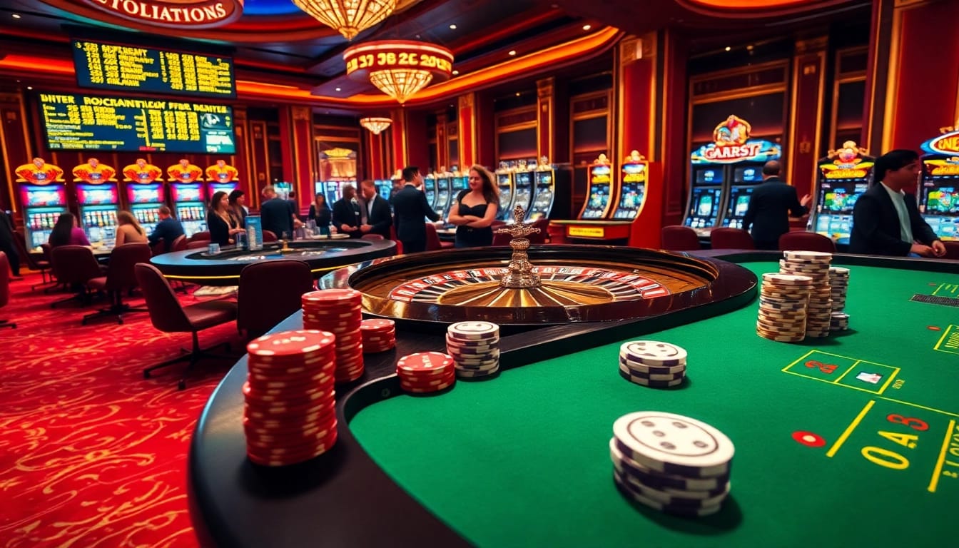 Exciting scene at a Nhà cái uy tín casino with players at the roulette table.
