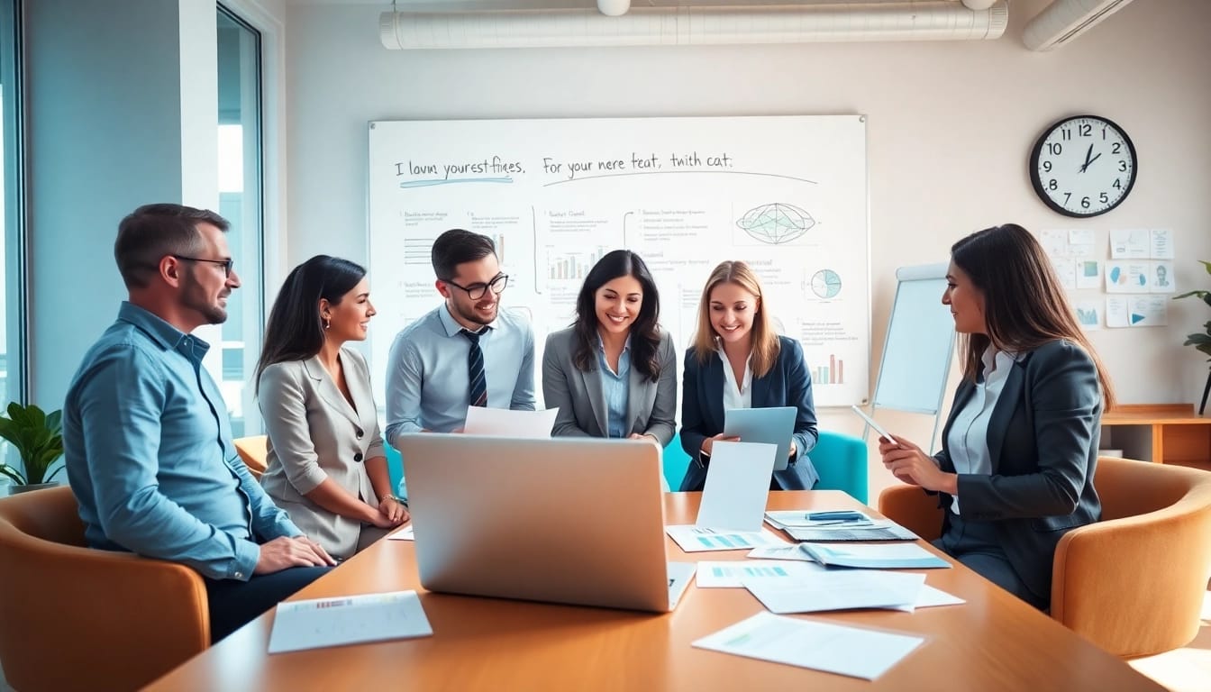 Team of professionals collaborating to enhance their Business strategies in a bright office.