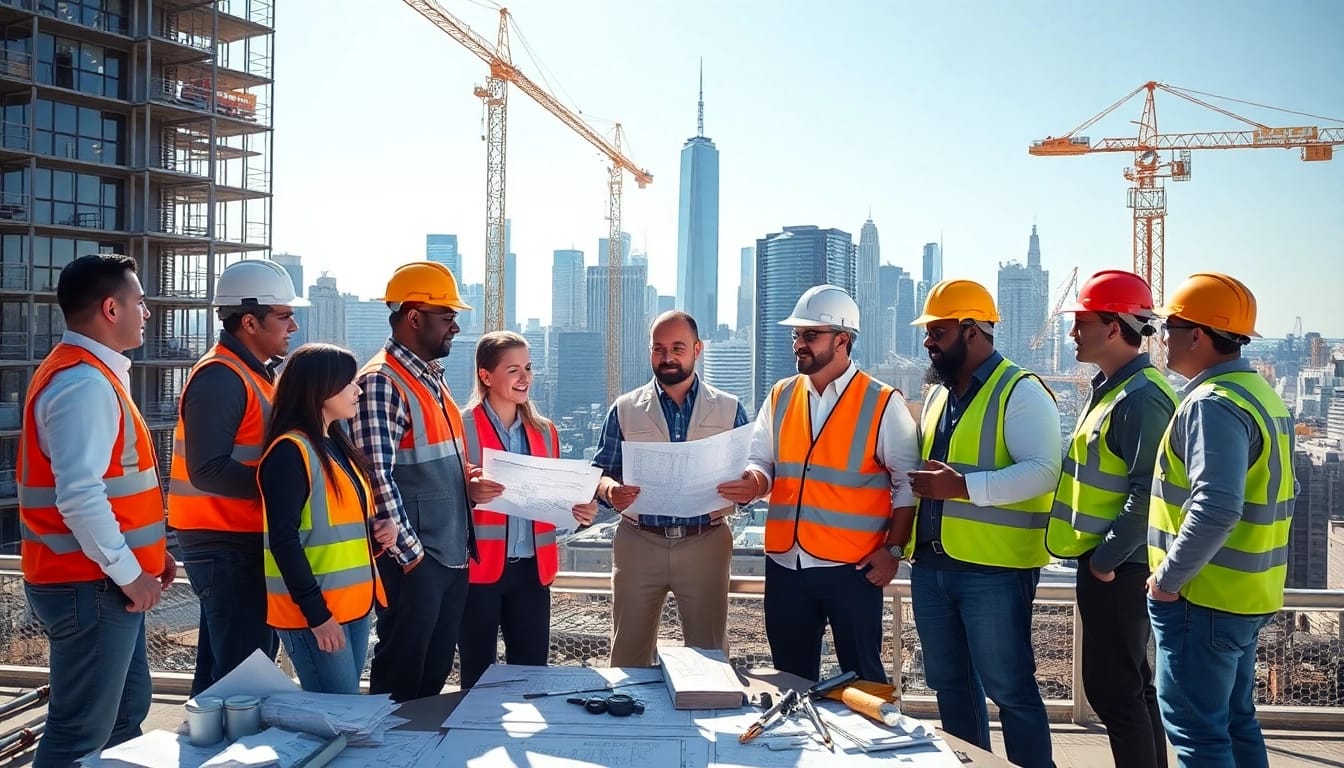 Construction team discussing plans for a New York City Commercial General Contractor project