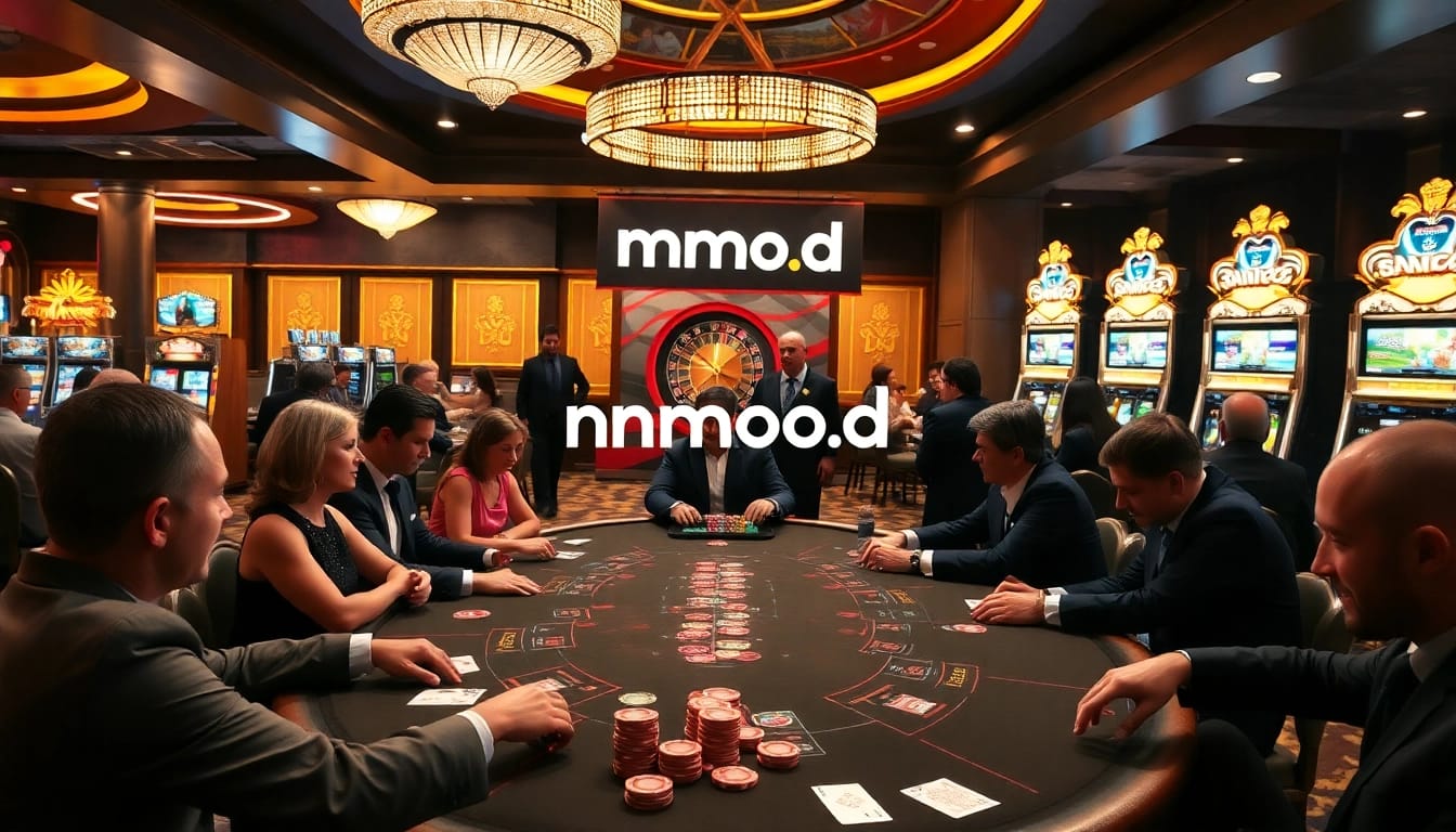 Players enjoying a thrilling poker game at mmoo.ad's premier casino table.