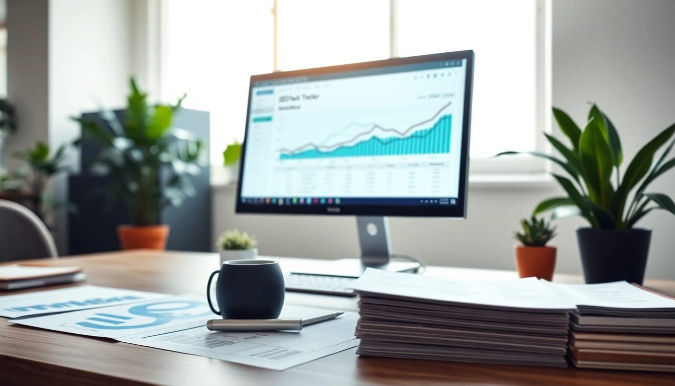 Showcasing the SEO Rank Tracker interface in a modern digital workspace.