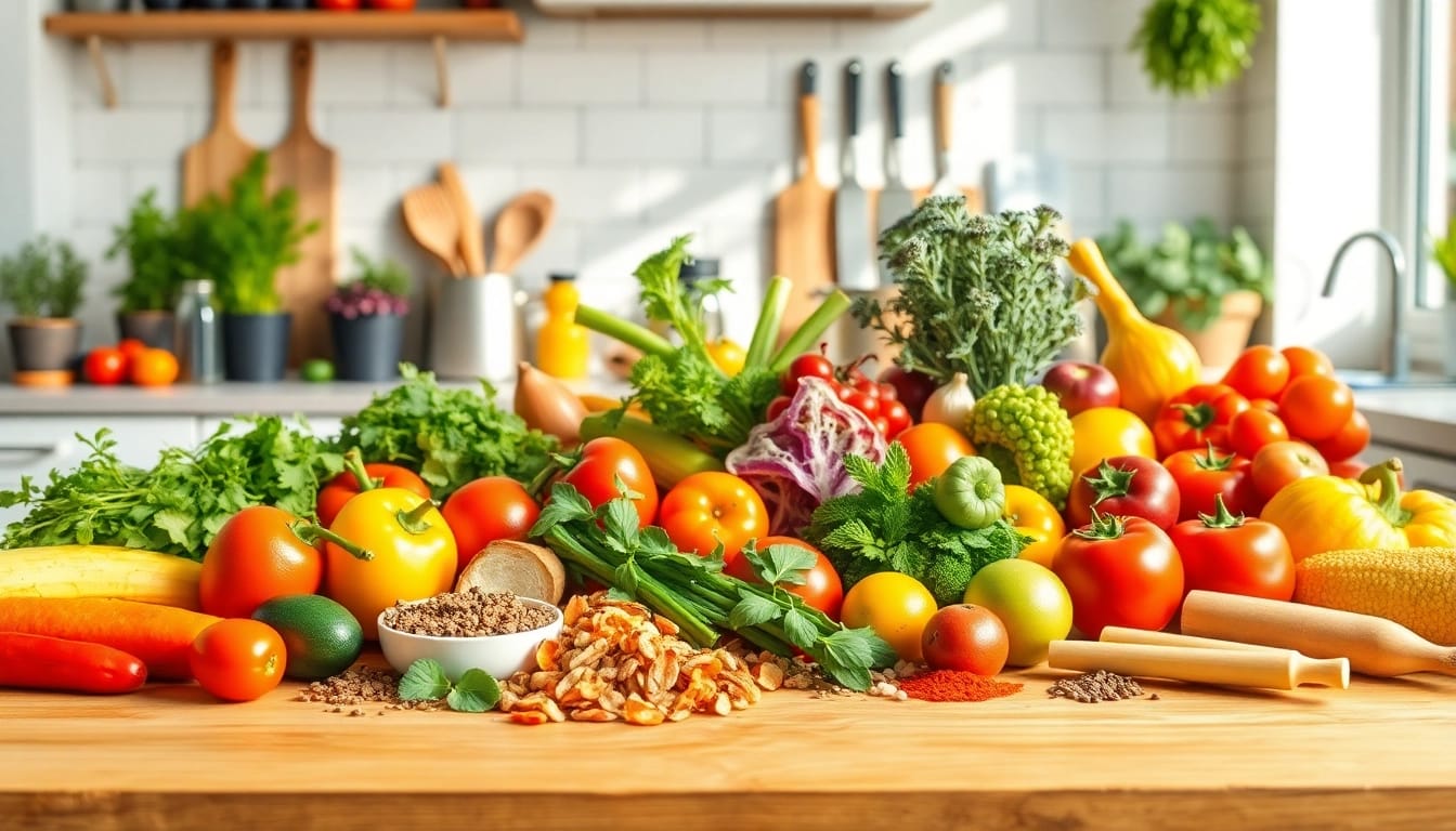 Engaging culinary workspace showcasing vibrant ingredients on dishfacts.com for cooking inspiration.