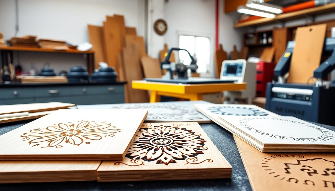 Showcase innovative laser cutting designs with craft materials in a workshop setting.