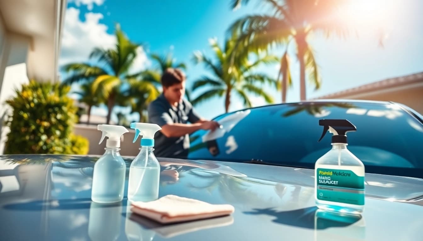 Enhance your vehicle's appeal with mobile detailing Fort Lauderdale service, featuring a technician expertly cleaning.