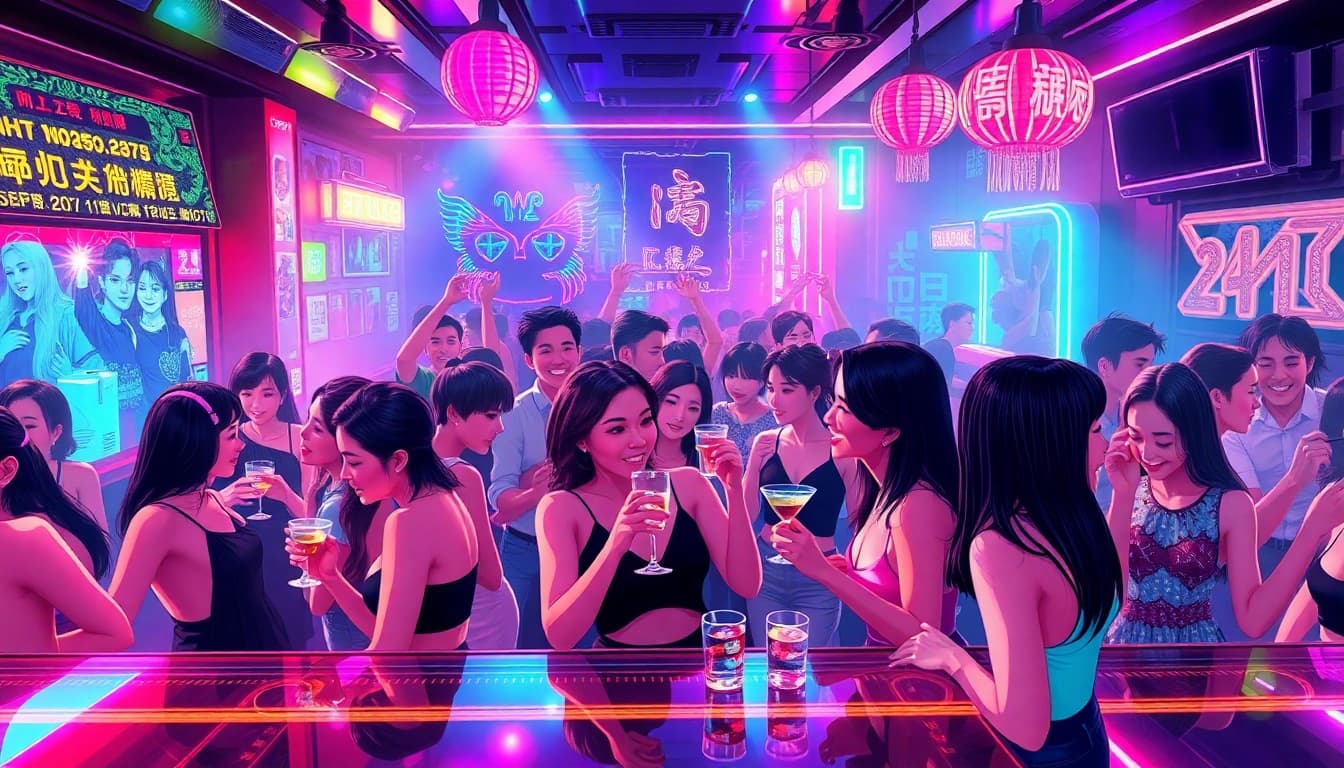 上海夜生活中的引人入胜场景捕捉了每日大瓜、黑料合集的兴奋氛围,色彩鲜明、互动生动。