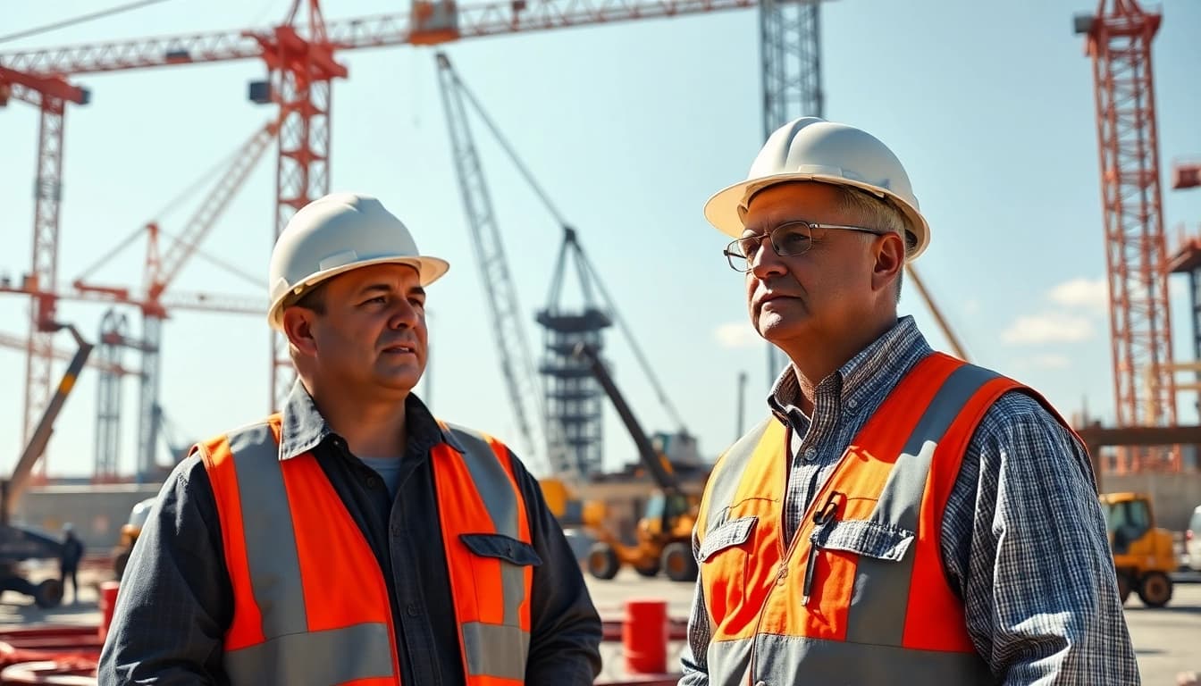 New Jersey Commercial General Contractor overseeing a busy construction site with machinery and workers.