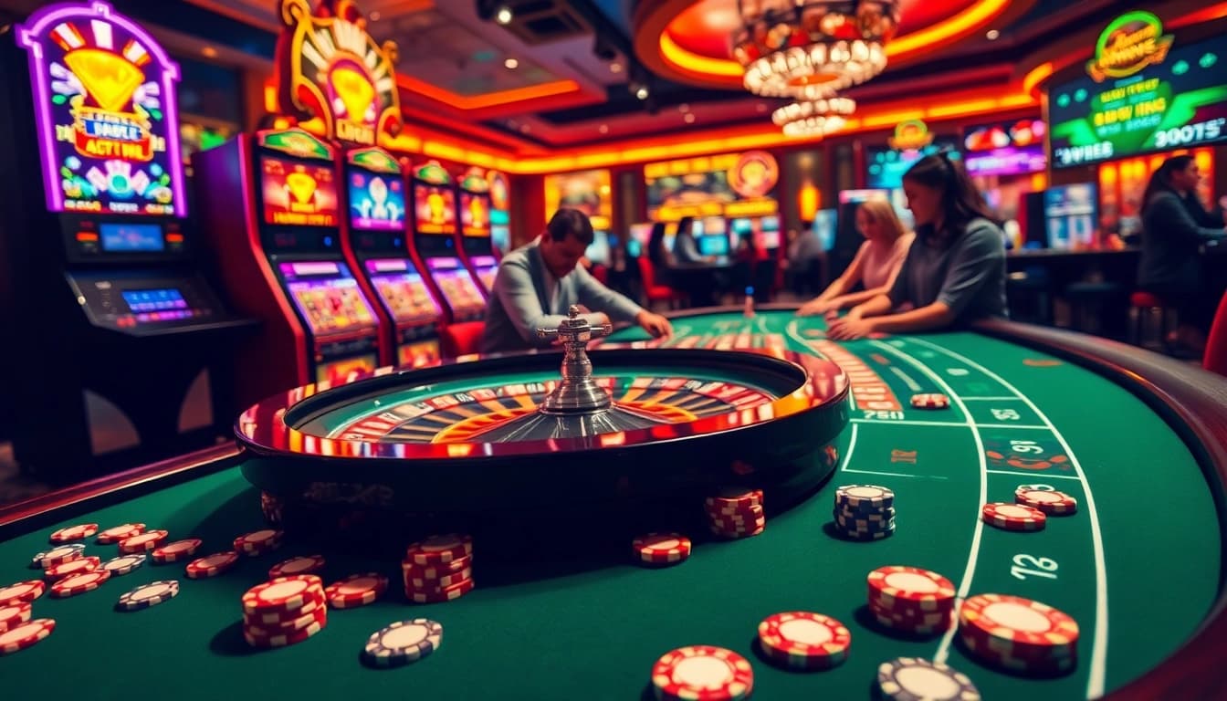 Experience the excitement of Nhà cái MM88 with players betting on poker chips at a vibrant casino table.
