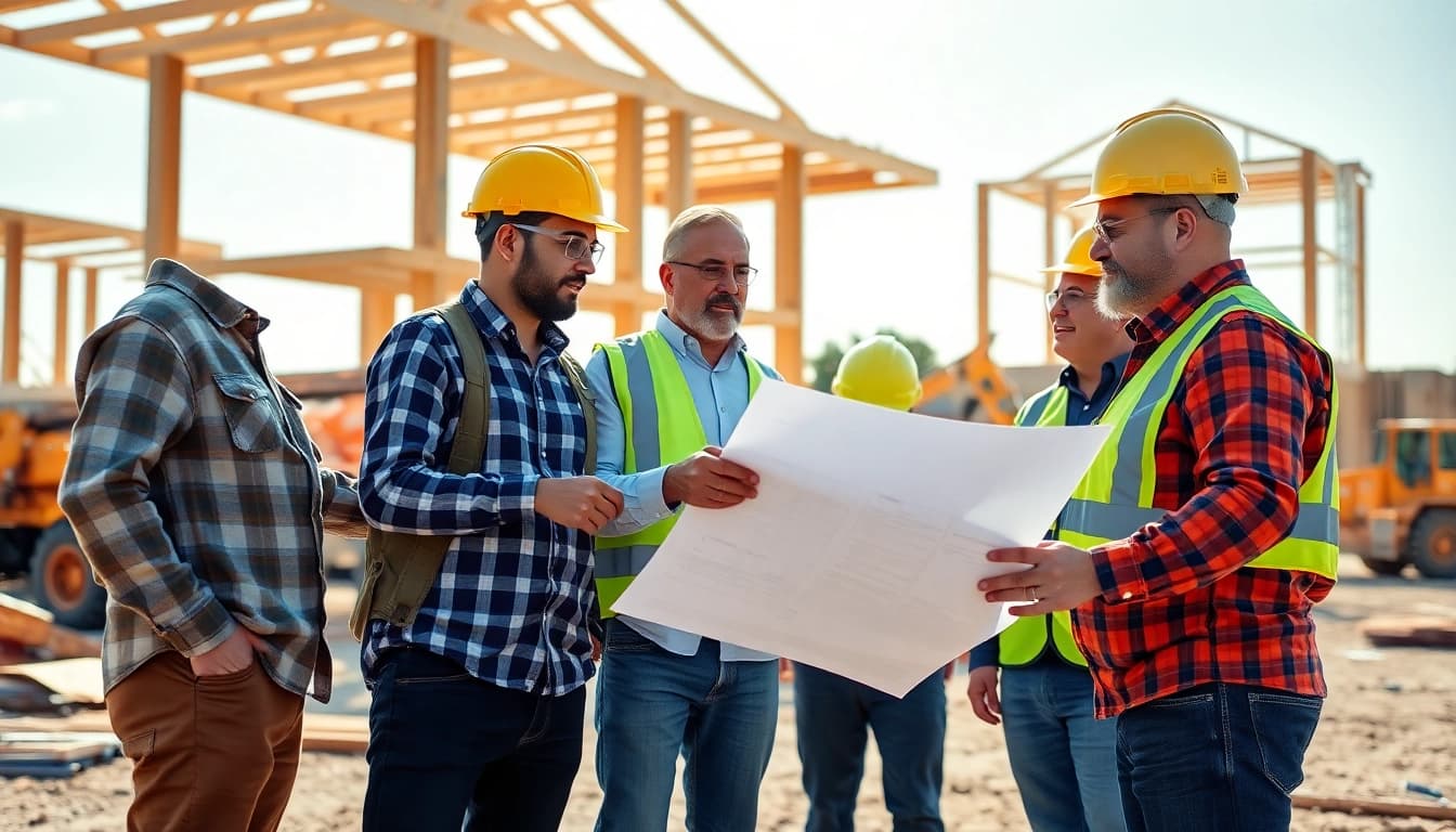 Engaged construction professionals symbolizing the construction association south carolina at a job site.