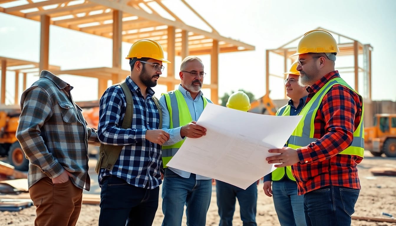 Engaged construction professionals symbolizing the construction association south carolina at a job site.