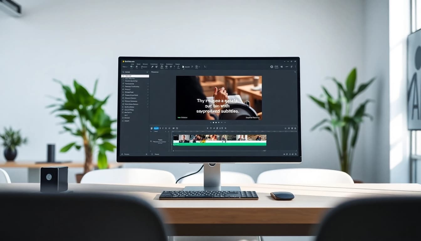Efficient SRT Generator software in an inspiring office environment showcasing synchronized subtitles.