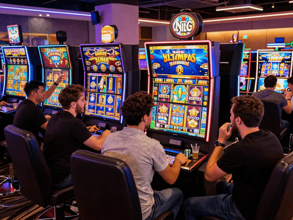 Exciting gameplay at bonus buy casinos UK featuring players engaging with vibrant slot games.