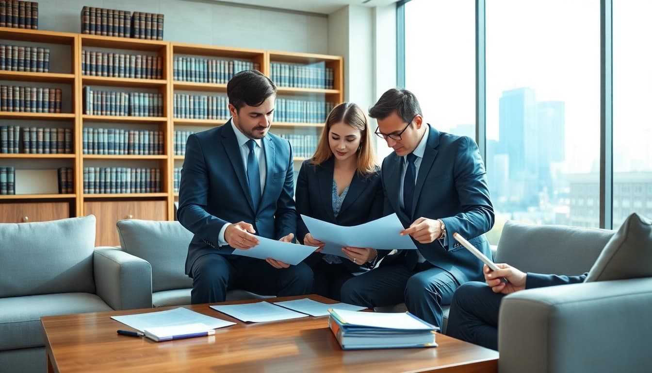 USA lawyers consulting clients in a modern law office, showcasing professionalism and trust.