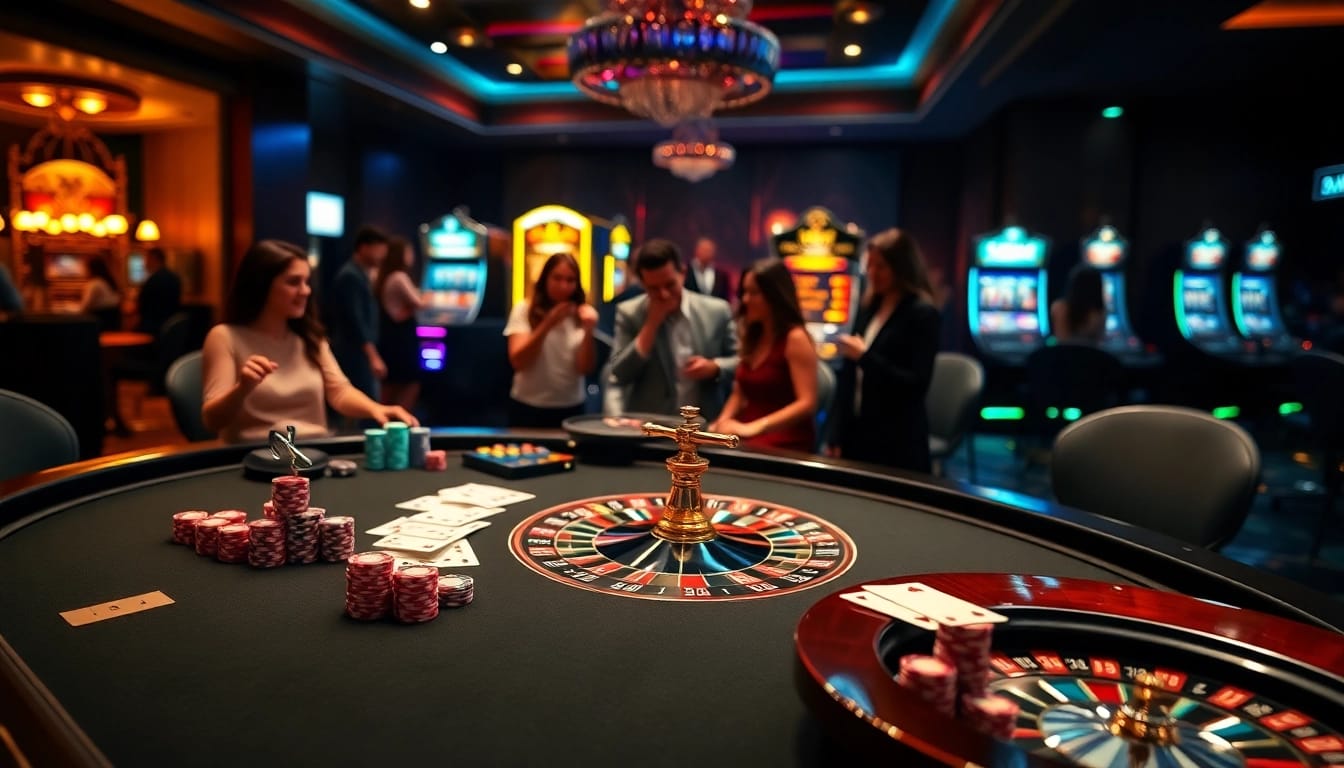 SODO-themed casino table with poker chips and players emphasizing exciting gambling action.