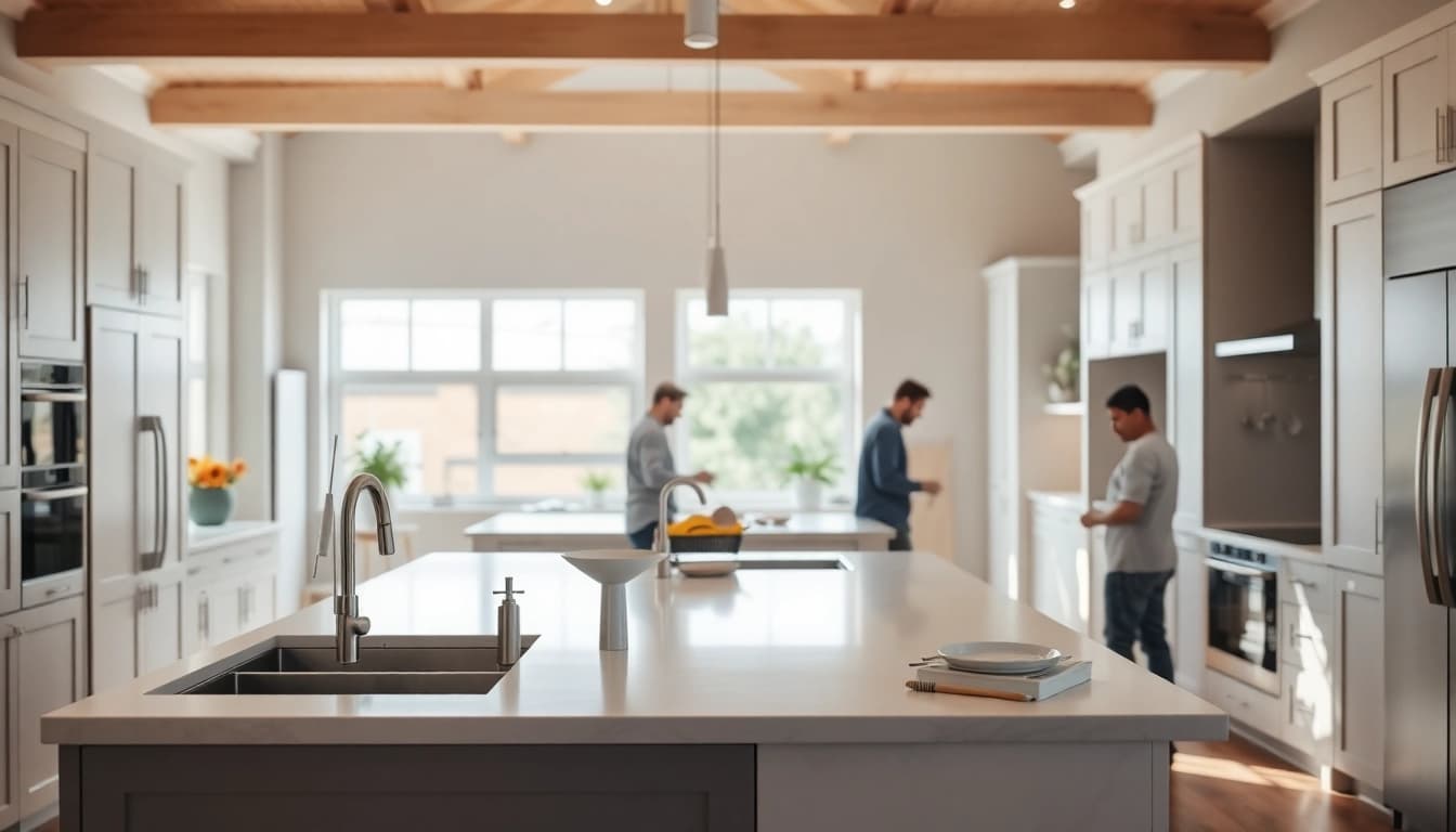 Transform your space with expert craftsmanship in Home renovation showcasing a modern kitchen setup.