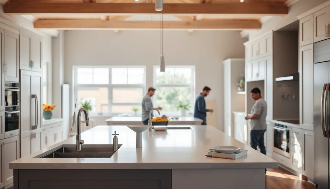 Transform your space with expert craftsmanship in Home renovation showcasing a modern kitchen setup.