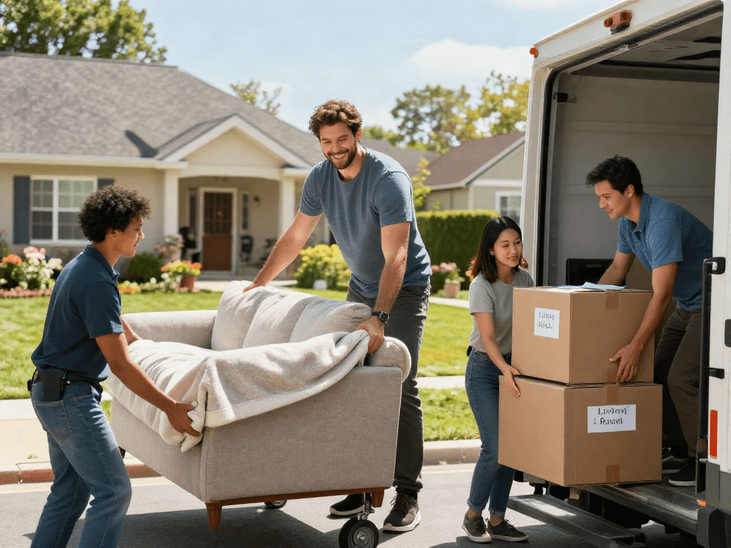 Movers carefully loading furniture into a truck for a positive residential moving experience.