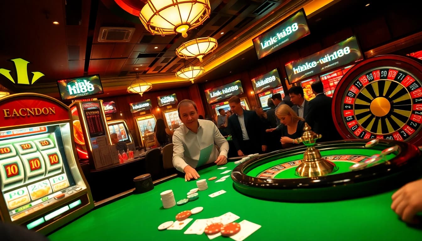 Experience the thrill of Casino action with Link hi88 as players engage at a lively poker table.