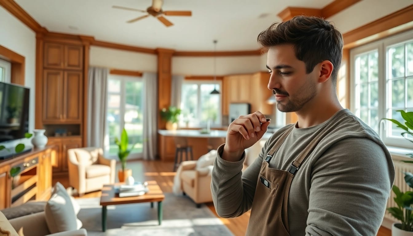 Enhance your home renovation with skilled contractors revitalizing a cozy living room.