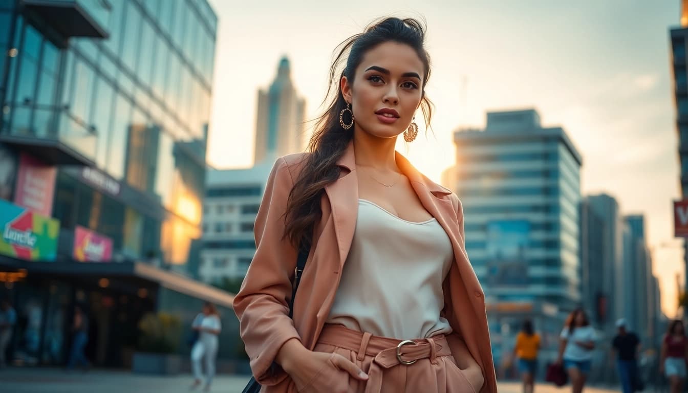 Capture the essence of fashion trends with a model in an urban setting.