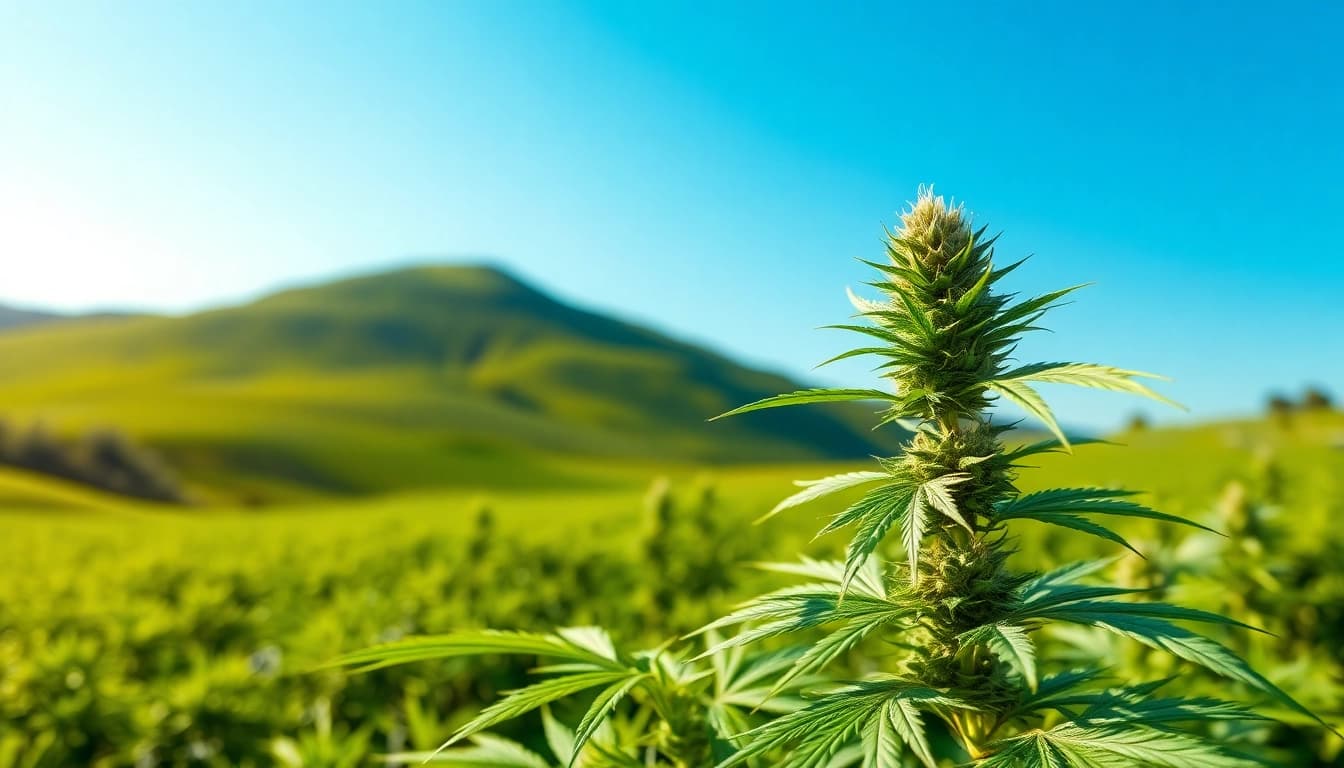 Canabis espagne plante avec feuilles luxuriantes dans un champ verdoyant.