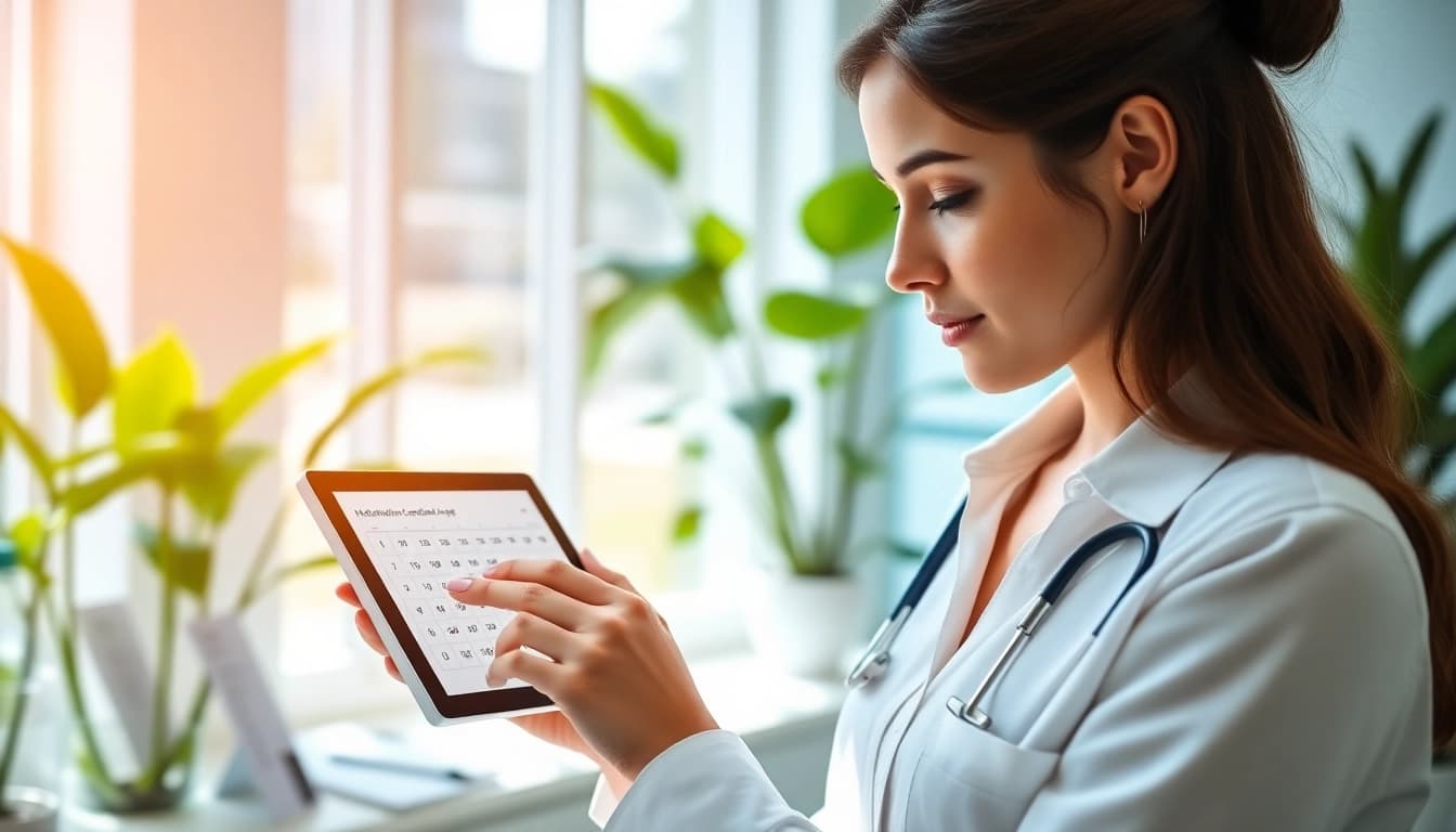Engaging with a metabolic age calculator on a tablet in a health-focused setting.