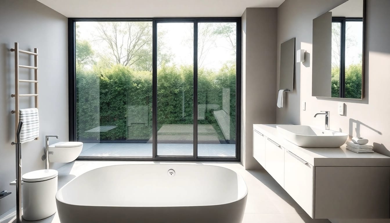 Sonni sanitär Badezimmer mit eleganten Armaturen und modernem Design in natürlichem Licht.