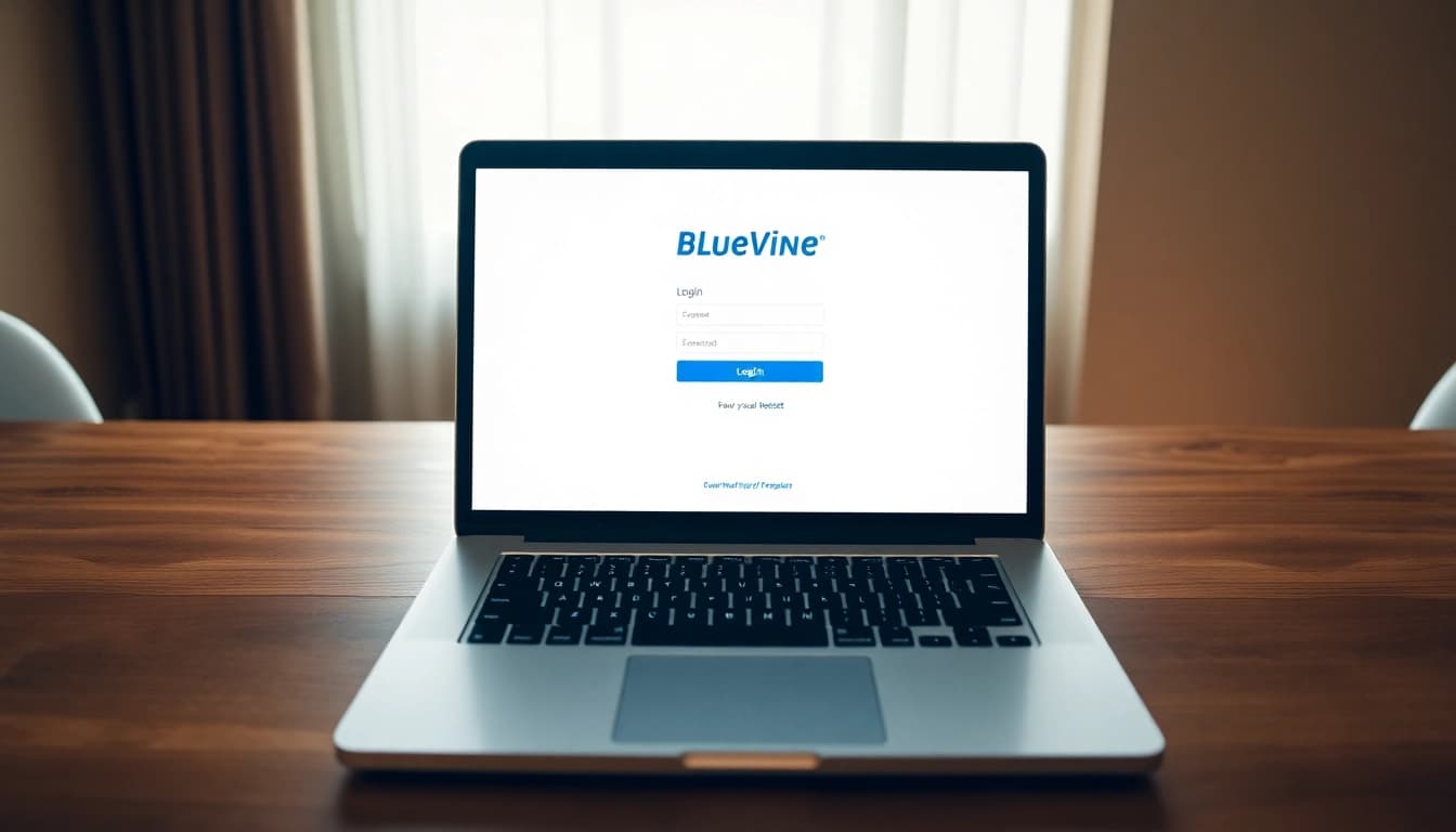 Accessing the BlueVine login page securely on a laptop.