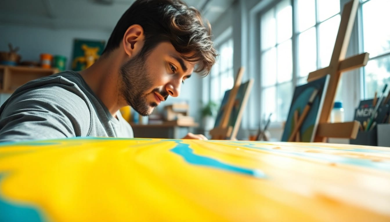 Capture the essence of creativity with an artist at https://acrylicpedia.com creating vibrant acrylic paintings.