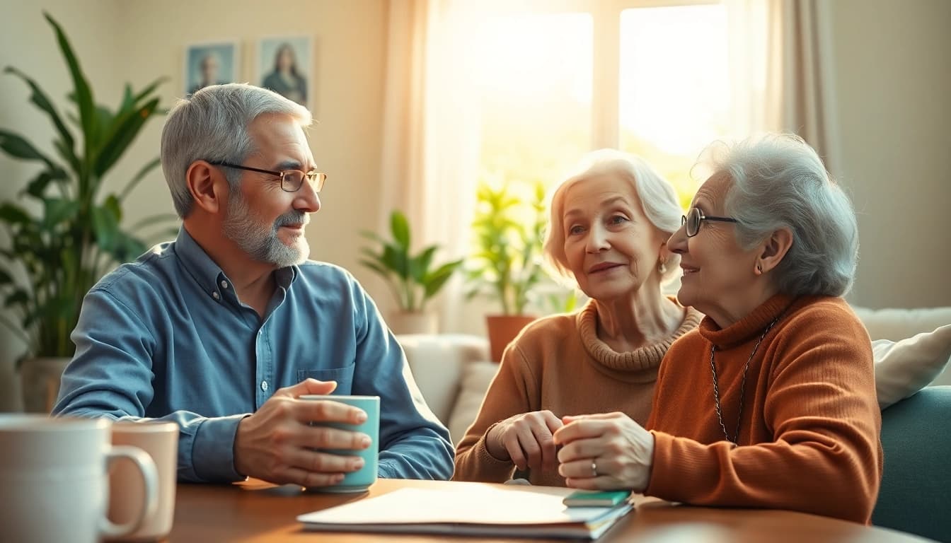 Engaged senior couple planning retirement at https://frontidas.com in a cozy home environment.
