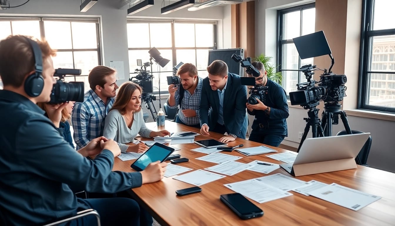 Team of edmonton production companies capturing creative ideas in a bright office.