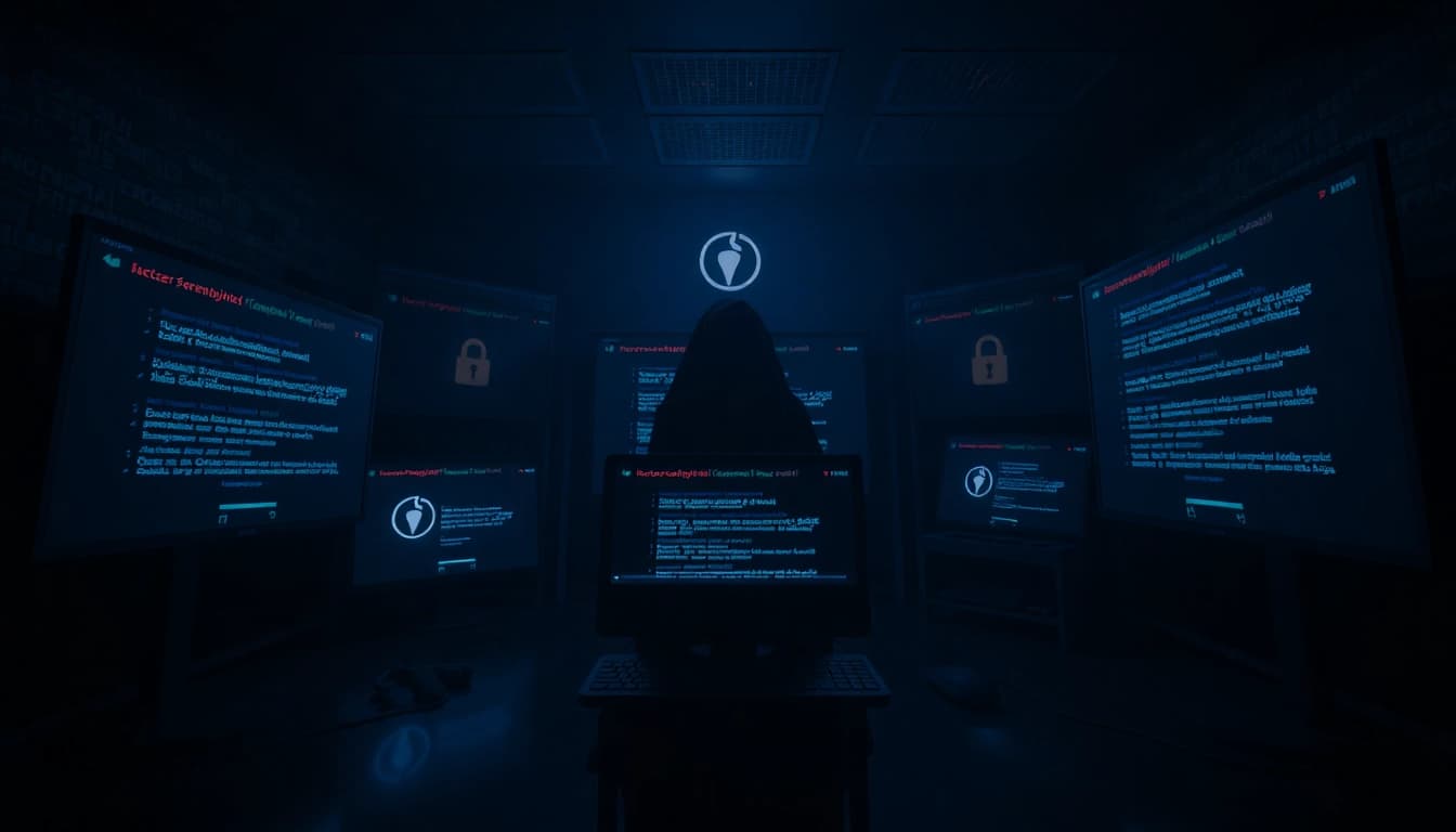 The hidden wiki tor concept illustrated with dark web screens and anonymity tools in a mysterious setting.