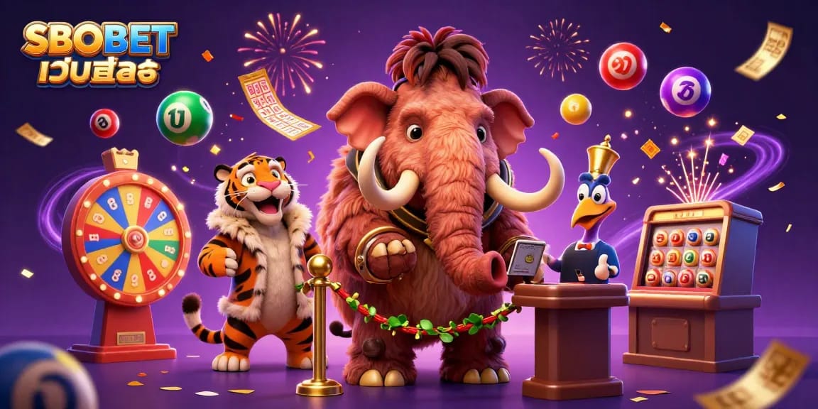 Experience the thrill of SBOBET เว็บตรง as a vibrant 3D scene comes to life with exciting casino elements.