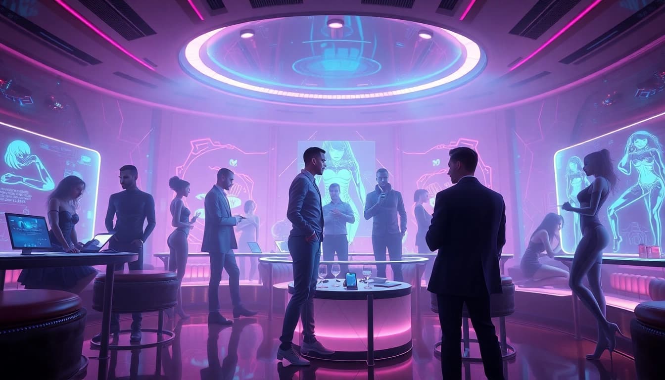 Engaging scene depicting a futuristic NSFW AI environment with interactive characters.